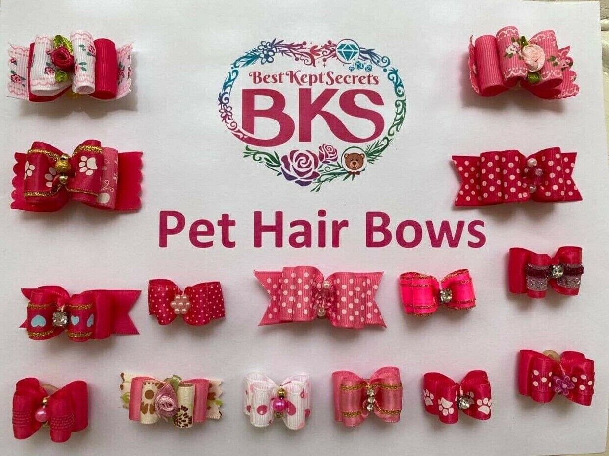 12 Or 10 Mixed Styles Small Dog/cat Hair Bows With Rubber Bands 3d @ us Seller@