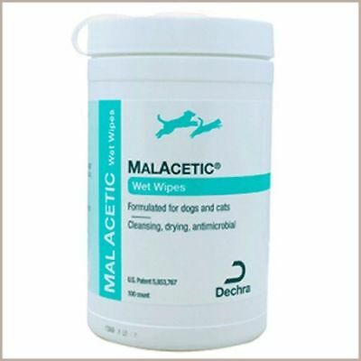 Malacetic Wipes Dry Bath Antimicrobial Hot Spots Eyes Stain Skin Folds Dog & Cat